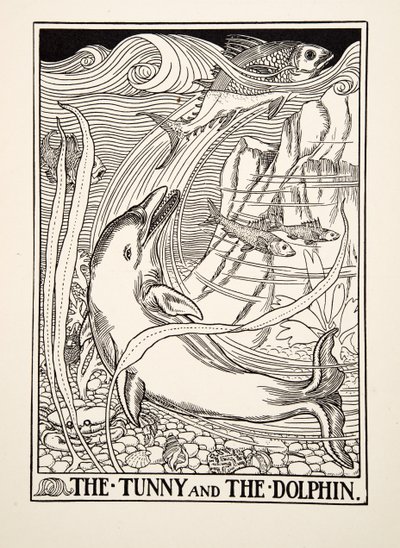 Tunni ja delfiini, julkaisusta A Hundred Fables of Aesop, pub.1903 tekijältä Percy J. Billingshurst