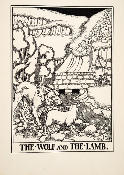 Susi ja lammas, julkaisusta A Hundred Fables of Aesop, pub.1903 tekijältä Percy J. Billingshurst