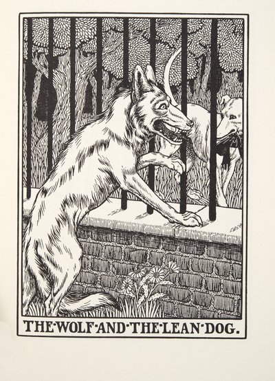 Susi ja laiha koira, Fontaine Fables, pub. 1905 (kaiverrus) tekijältä Percy J. Billingshurst