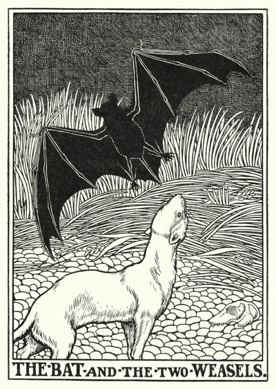 La Fontainen tarinoita: Lepakko ja kaksi lumikkoa (litho) tekijältä Percy James Billinghurst