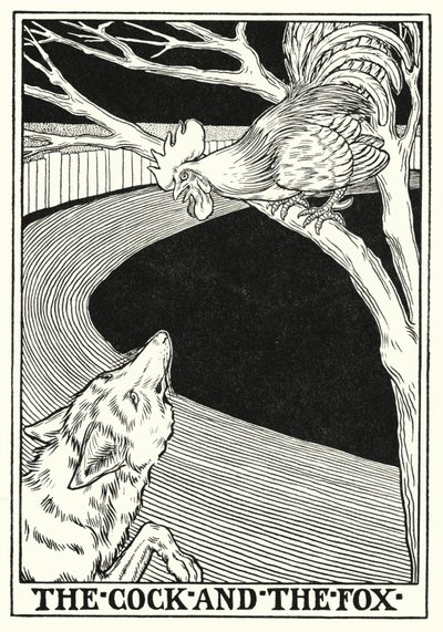 La Fontainen tarinoita: Kukko ja kettu (litho) tekijältä Percy James Billinghurst