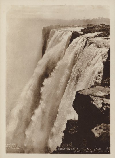 Victoria Falls, Main Fall Livingstone Islandilta (m/w kuva) tekijältä Percy M. Clark