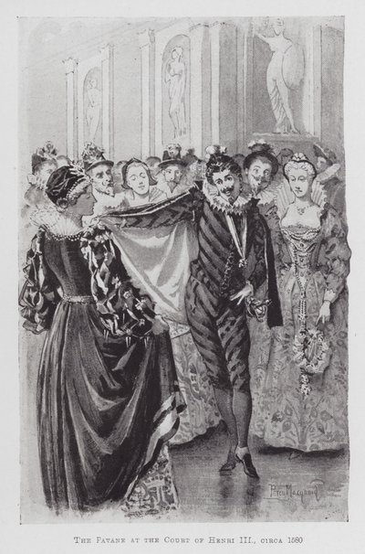 Tanssi: Pavane Henri III:n hovissa, noin 1580 (litho) tekijältä Percy Macquoid