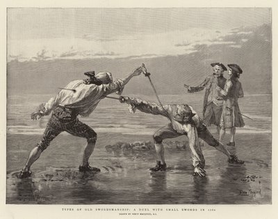 Vanhan miekkailun tyypit, kaksintaistelu pienten miekkojen kanssa vuonna 1760 tekijältä Percy Macquoid