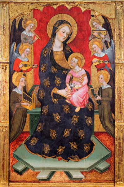 Madonna ja lapsi muusikkoenkelien kanssa - Madonna enkelien kanssa soittamassa musiikkia - Pere (Pedro) Serran maalaus (toimii noin 1357-1406), noin 1380 - Tempera taulussa - Museu Nacional d