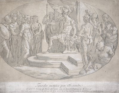 Alexandre et Timoclee, kaiverrus Nicolas Lesueur (1691-1764) (litho) tekijältä Perino del Vaga