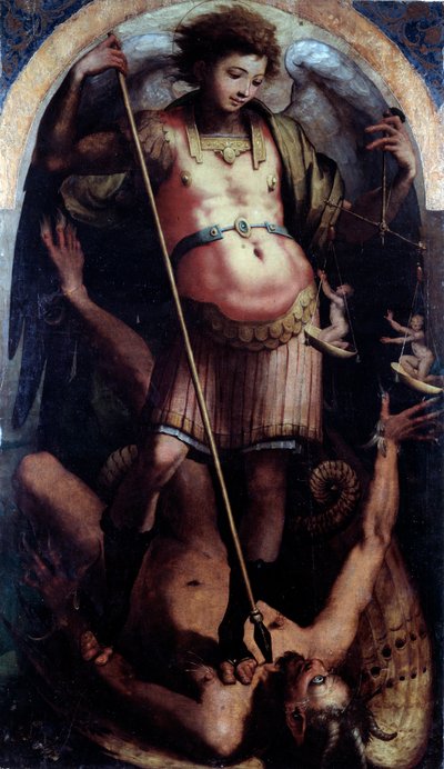 St Michael, keskuspaneeli (öljy puulle, n. 1535) tekijältä Perino del Vaga
