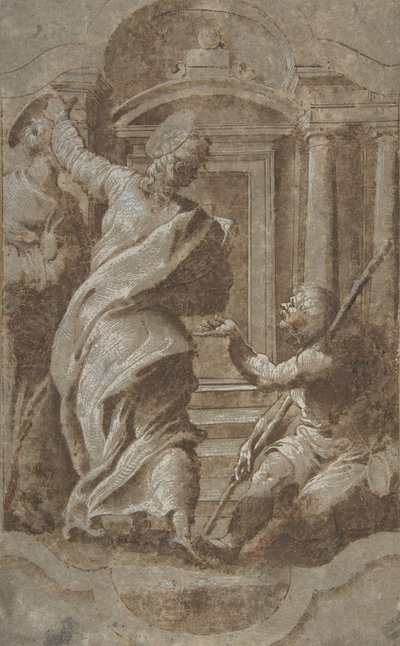 Pyhät Pietari ja Johannes parantavat rampaa temppelin portilla, 1501-47. tekijältä Perino del Vaga