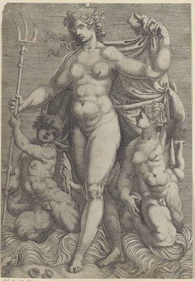 Thetis kahdella tritonilla Neptunus ja Thetis merijumalien ja merihevosten kanssa (sarjan nimi) tekijältä Perino del Vaga