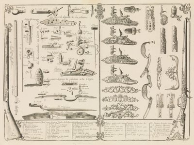 Ampuma-aseiden osien kaiverrus, n. 1750, n. 1750. tekijältä Perrier