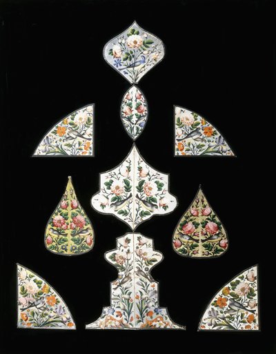 Kymmenen Qajar-peilimaalauksen ryhmä, koristeltu erilaisilla kukilla ja istuvilla lintuilla, 1800-luvun alku tekijältä Persian School
