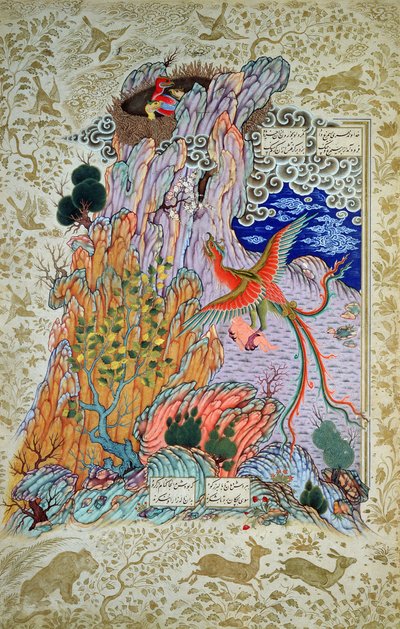 CBL Per 277.12 Zalin pelastaa myyttinen Simurgh Shahnaman kopiosta 1500-luvun lopulla (guassi ja wc paperilla) tekijältä Persian School