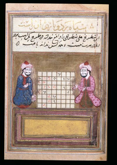 Shakinpelaajat, sivu shakista käsittelevästä traktaatista, varhainen Safavid, 1500-luvun toinen puoli (muste paperille) tekijältä Persian School