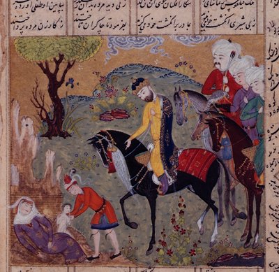 Fol.306v Iskandarin syntymä, Nizamin "Khamsa", n. 1505 (guassi paperilla) tekijältä Persian School