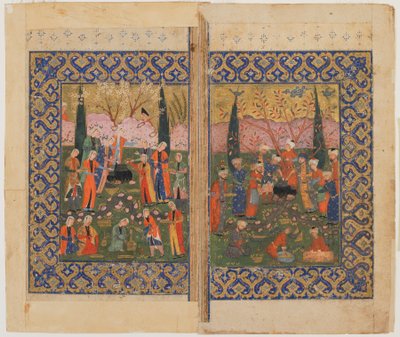 Folio tunnistamattomasta tekstistä; versio: Sulayman Enthroned, Shiraz, Iran, n. 1560-1570 tekijältä Persian School