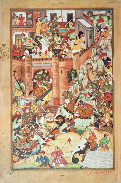 Tšingis-kaani vangitsi kiinalaisen kaupungin, pienoiskuvan vuonna 1596 valmistuneesta "Tšingis-kaanin Persian historiasta" tekijältä Persian School