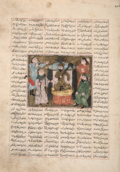 Gordiyeh neuvoo veljeään Bahram Chubinehiä olemaan pyrkimättä Persian valtaistuimelle, n. 1330 (läpinäkymätön wc, kultaa ja mustetta paperilla) tekijältä Persian School