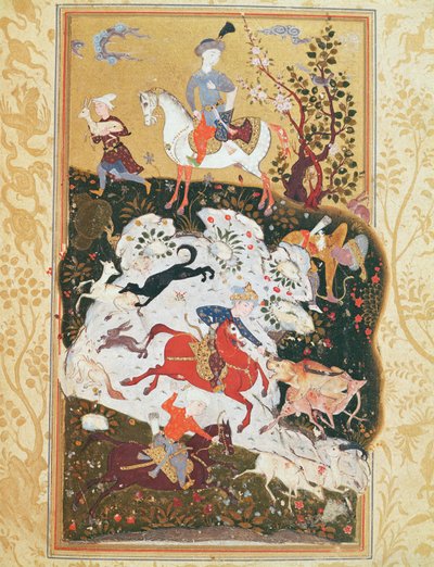 Metsästyskohtaus elokuvasta "The Book of Love", Safavid-dynastia tekijältä Persian School