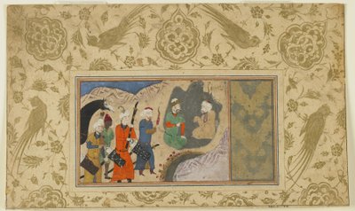 Iskandar vierailee erakon luona, n. 1500 (läpinäkymätön akvarelli, mustetta ja kultaa paperilla) tekijältä Persian School