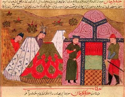 Ms.Sup.Pers.1113. fol. 66v Tšingis-kaanin leiri (n. 1162-1227) Rashid al-Dinin (1247-1318) kirjasta tekijältä Persian School
