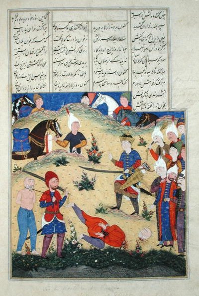 Ms D-184 fol.208b Afrasiabin unen katkaisu toteutuu, esimerkki "Shahnamasta" (Kuninkaiden kirja), kirjoittaja Abu