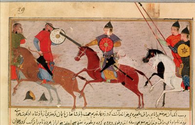 Ms Pers.113 f.29 Tšingis-kaani (n. 1162-1227) Taistelu tataareja vastaan, Rashid-al-Dinin (1247-1318) kirjasta (guassi) tekijältä Persian School