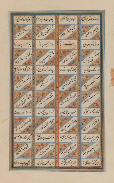 Ferdowsin suurella Shahnamehin lehdellä (mustetta ja kultaa paperilla) tekijältä Persian School