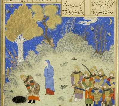Persia 239 fol.180a Yksityiskohta: Rustam pelastaa B?zhanin kuopasta, kuva Shahnamasta (Kuninkaiden kirja), kirjoittanut Abul-Qasim Mansur Firdawsi (n.934-n.1020), 1444 tekijältä Persian School