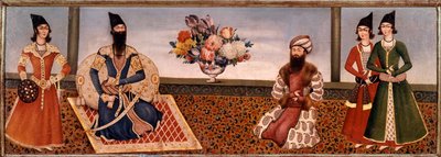 Persian kuningas Fath Ali Shah (1771-1834) ympäröi hovinsa jäseniä Shirazin koulun maalaus (Shiraz) (1800-luku) Teheran, Foroughi-kokoelma tekijältä Persian School