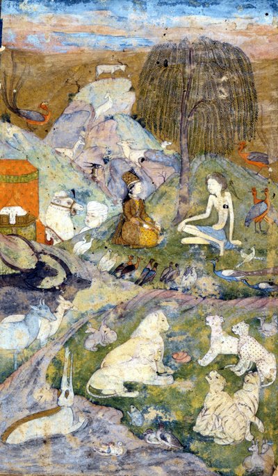 1600-luvun persialainen pienoismalli, joka edustaa maailman luomista: Mies ja nainen ovat edustettuina elämänpuun lähellä, samoin kuin kaikki eläimet. Zoroastrianismi: Zarathustran uskonto (Zarathustra, Zarathushtra, Zarathustra tai Zoroastra) tekijältä Persian School