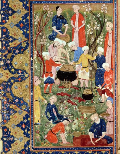 Aterian valmistaminen, kuvitus Hafiz Shirazin, Safavidin, eeppisesta runosta tekijältä Persian School