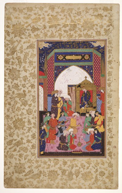 Vanki shaahin edessä, noin 1650 (peittävä akvarelli ja kulta paperille). tekijältä Persian School