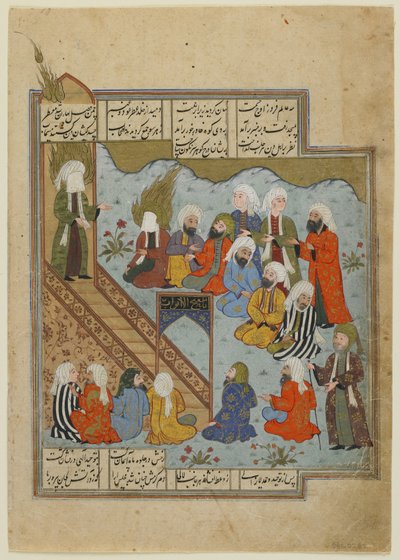 Profeetta Muhammed saarnaa ojan taistelun jälkeen, noin 1590 tekijältä Persian School