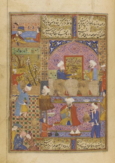 Kohtaus tavernassa Hafizin Divanista, n. 1552-53 tekijältä Persian School
