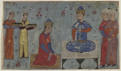Sindukht ennen Samia (läpinäkymätön akvarelli, muste ja kulta paperille) tekijältä Persian School