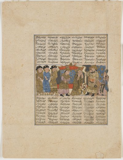 Sudaba syyttää Siyavushia Firdawsin (k. 1020) Shahnamasta (Kuninkaiden kirja) (läpinäkymätön akvarelli, muste, kulta ja hopea paperilla) tekijältä Persian School
