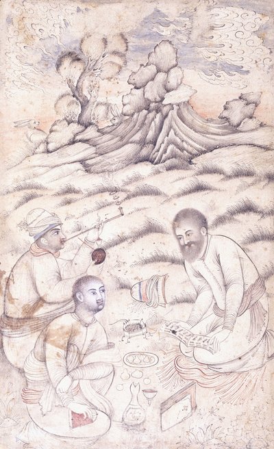 Kolme nuorta miestä maisemassa, n. 1700-luvun puolivälissä tekijältä Persian School