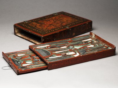 Työkalusarja, joka kuvaa pyhää perhettä, n. 1830 (sekoitettu media) tekijältä Persian School