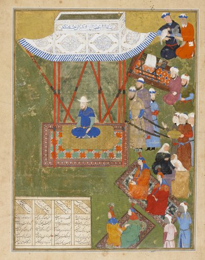 Ulugh Beg haaremi- ja pidättäjänaisten kanssa, Iran, Timurid-dynastia, 1425-1450 (läpinäkymätön akvarelli, muste ja kulta paperilla) tekijältä Persian School