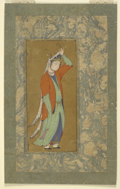 Nainen säätää aigretteaan, n. 1590 tekijältä Persian School