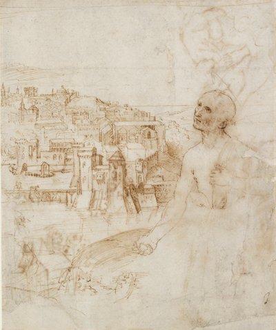 Näkymä Perugian kaupunkiin, katuva Pyhä Hieronymus etualalla, 1500-1504 tekijältä Perugino