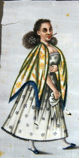 Lady with cheroot, n.1820 (akvarelli paperille) tekijältä Peruvian School