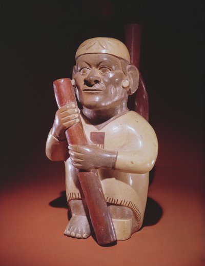 Istuva yksijalkainen mies, Mochica Culture (keramiikka) tekijältä Peruvian School