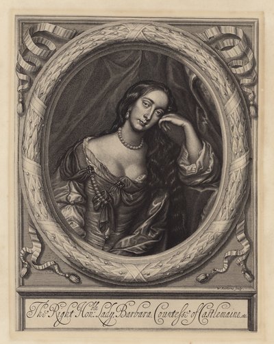 Barbara Villiers, Castlemainen kreivitär, kuningas Kaarle II:n rakastajatar (kaiverrus) tekijältä Peter (after) Lely
