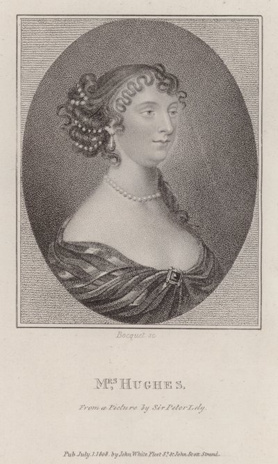 Margaret Hughes, englantilainen näyttelijä (kaiverrus) tekijältä Peter (after) Lely