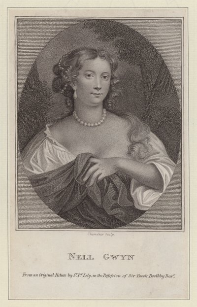 Nell Gwyn, kuningas Charles II:n rakastajatar (kaiverrus) tekijältä Peter (after) Lely