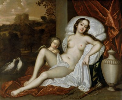 Nell Gwynnen (1650-87) muotokuva Venuksena ja hänen poikansa Charles Beauclerk (1670-1726) Cupidona (öljy kankaalle) tekijältä Peter (follower of) Lely