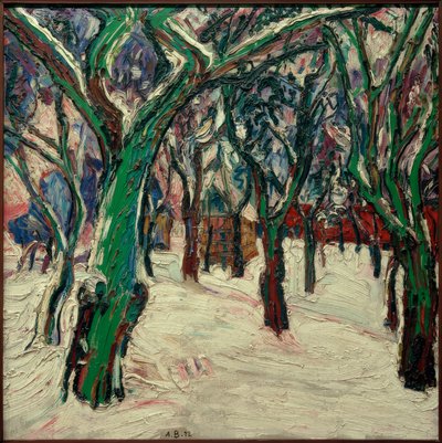 Talvikuva maalaistaloilla (Parkweg talvella) tekijältä Peter August Böckstiegel