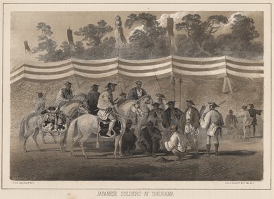 Japanilaiset sotilaat Yokuhamassa, Sarony und Co.:n litho, 1855 (chromolitho) tekijältä Peter Bernhard Wilhelm Heine
