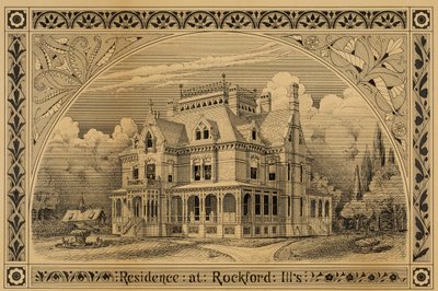 N. C. Thompson House, Rockford, Illinois, Perspective, 1876. tekijältä Peter Bonnett Wight
